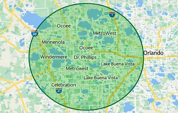 Map of The Cleaning Company trash bin cleaning service area in Central Florida